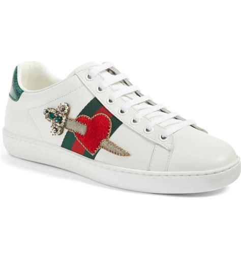 gucci new ace pierced heart leather sneakers|gucci ace embellished leather sneakers.